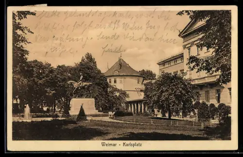 AK Weimar, Karlsplatz mit Denkmal