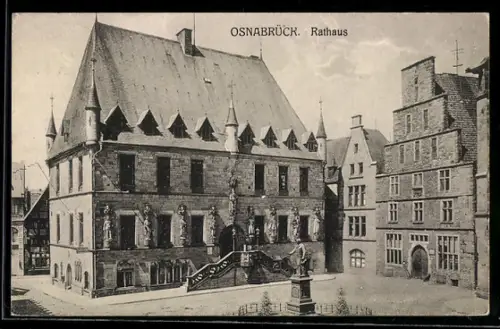 AK Osnabrück, Rathaus mit Denkmal