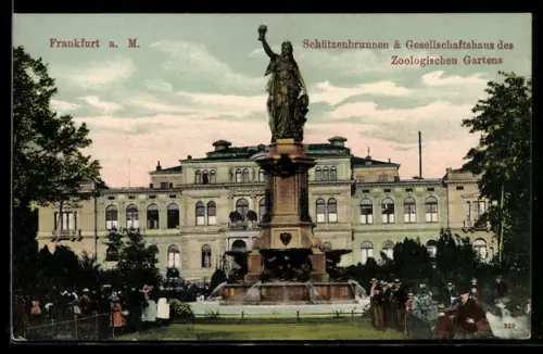 AK Frankfurt-Ostend, Schützenbrunnen & Gesellschaftshaus des Zoologischen Garten