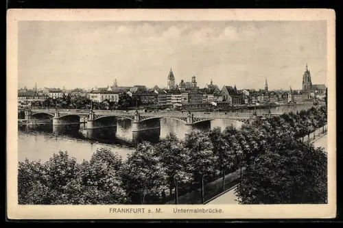 AK Frankfurt a. M., Untermainbrücke, Im Hintergrund Dom