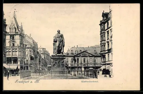 AK Frankfurt a. M., Goethedenkmal mit Umgebung