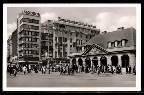 AK Frankfurt am Main, Cafe Hauptwache mit Haus der Frankfurter Rundschau
