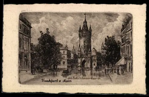 AK Frankfurt /Main, Strassenpartie mit Blick zur Eschenheimerturm