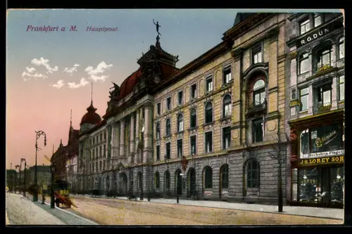 AK Frankfurt, Hauptpost mit Strassenbahn