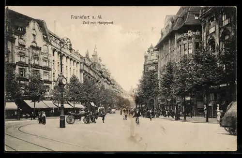 AK Frankfurt a. M., Zeil mit Geschäften und Hauptpost