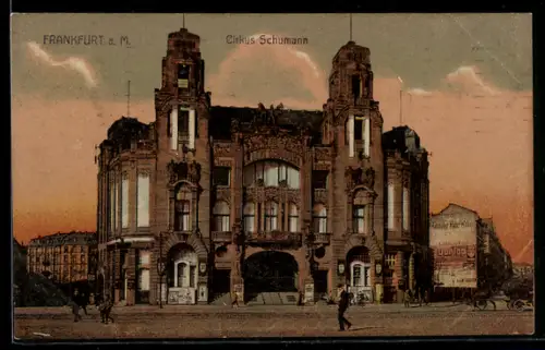 AK Frankfurt a. M., Cirkus Schumann mit Strassenpartie