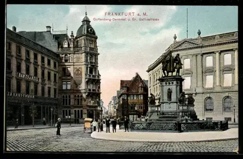 AK Frankfurt a. Main, Grosse Gallusstrasse, Guttenberg-Denkmal