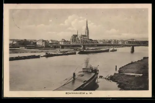 AK Frankfurt-Schwanheim, Uferpartie mit Kirche