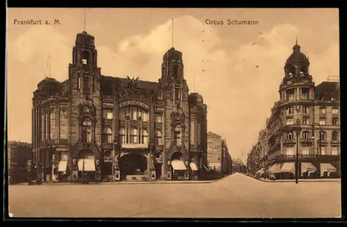AK Frankfurt a. M., Circus Schumann mit Strassenpartie