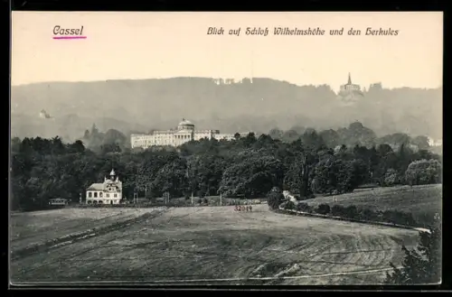 AK Cassel, Blick auf Schloss Wilhelmshöhe und den Herkules