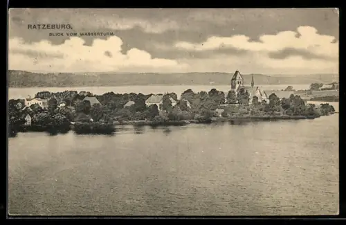 AK Ratzeburg, Blick vom Wasserturm mit Kirche