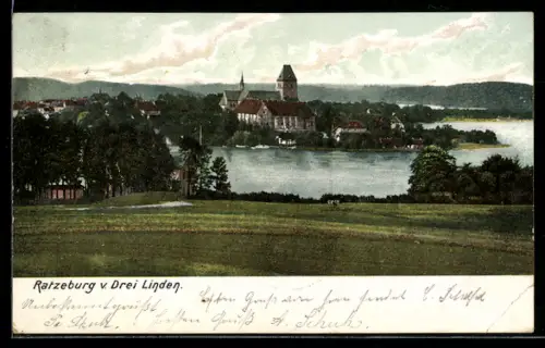 AK Ratzeburg, Blick zum Dom von Drei Linden aus