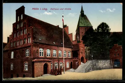 AK Mölln / Lbg., Rathaus und Kirche