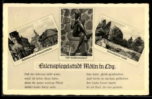 AK Mölln in Lbg., Rathaus und Hauptstrasse, Till-Eulenspiegel, Grundloser Kolk