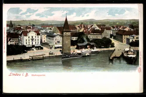 AK Lindau i. B., Hafenpartie aus der Vogelschau