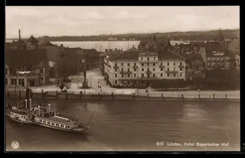 AK Lindau, Hotel Bayrischer Hof mit Dampfer