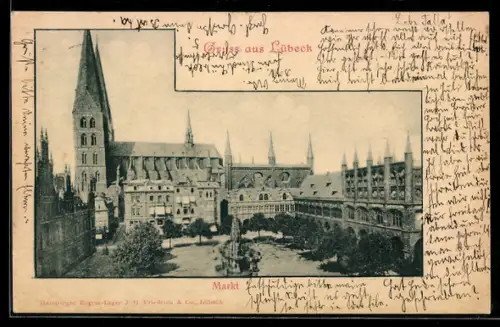 AK Lübeck, Markt mit Kirche