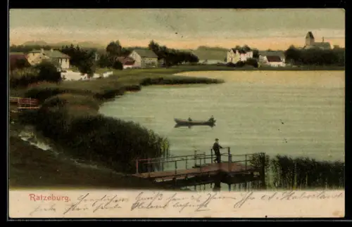 AK Ratzeburg, Uferpartie, Im Hintergrund Dom
