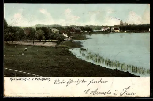 AK Ratzeburg i. L., Uferpartie mit Dom vom Weinberg aus
