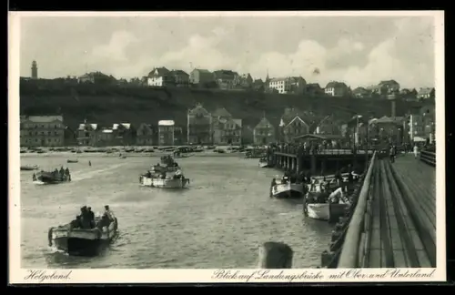 AK Helgoland, Blick auf Landungsbrücke mit Ober- und Unterland