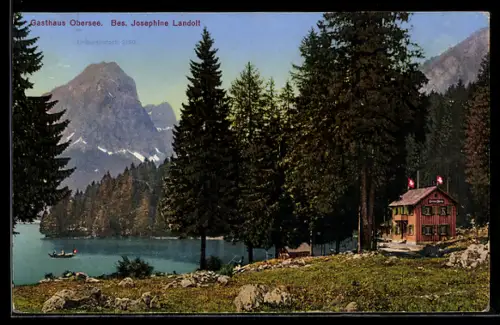 AK Obersee, Gasthaus Obersee, Bes. Josephine Landolt, See, Berge