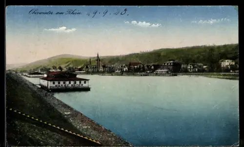 AK Oberwinter am Rhein, Rheinansicht mit Kirche und Warenhotel