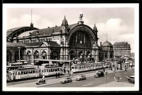 AK Frankfurt am Main, Hauptbahnhof, Strassenbahnen, Hotel Excelsior