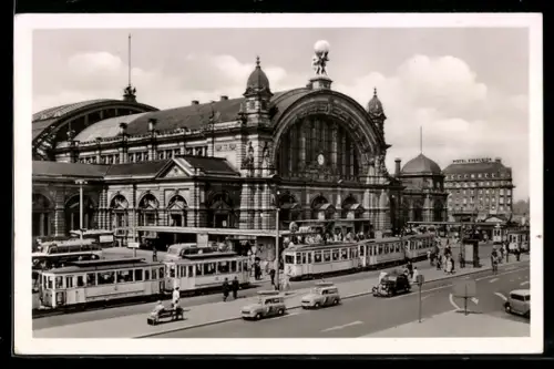 AK Frankfurt am Main, Hauptbahnhof, Strassenbahnen, Hotel Excelsior