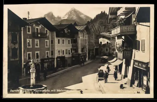 AK Berchtesgaden, Marktplatz mit Watzmann