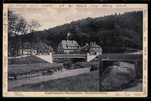 AK Pforzheim /Baden, Kupferhammer-Restauration, Neue Hindenburg-Anlagen, Inh. Emil Bauer