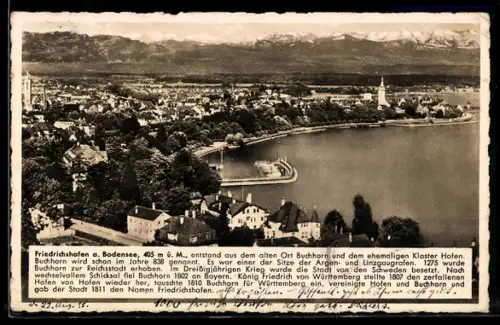AK Friedrichshafen a. Bodensee, Stadtansicht mit Hafen und Kirche