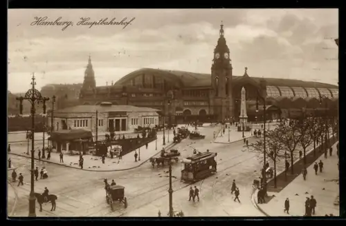 AK Hamburg-St.Georg, Hauptbahnhof mit Strassenbahnen