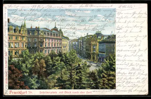 Künstler-AK Frankfurt a. M., Schillerplatz mit Blick nach der Zeil