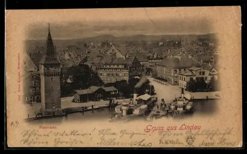 AK Lindau, Panorama mit Strassenpartie