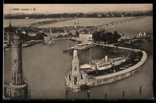 AK Lindau i. B., Hafen, Leuchtturm, Löwe