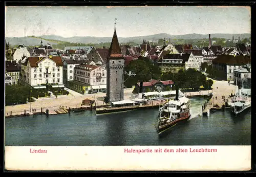 AK Lindau, Hafenpartie mit dem alten Leuchtturm