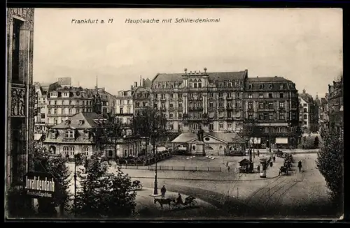 AK Frankfurt a. M., Hauptwache mit Cafe und Schillerdenkmal