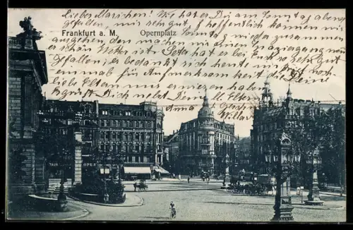 AK Frankfurt a. M., Opernplatz mit Denkmal