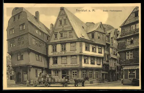 AK Alt-Frankfurt, Grosse Fischergasse mit Restauration zur Stadt Darmstadt