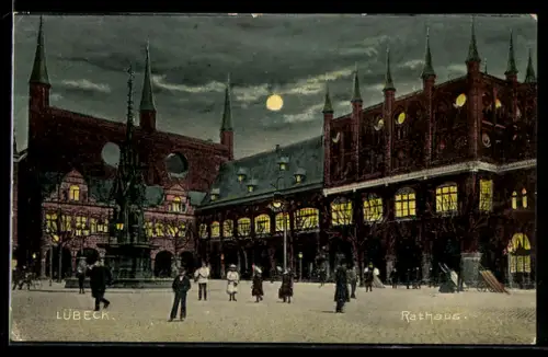 AK Lübeck, Rathaus bei Vollmond