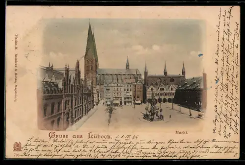 AK Lübeck, Kirche und Brunnen am Markt