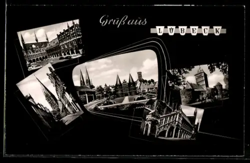 AK Lübeck, Holsten-Tor, Rathaustreppe, Strassenpartie