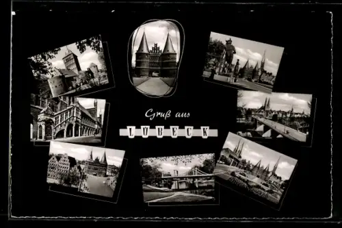 AK Lübeck, Holsten-Tor, Rathaustreppe, Strassenpartie