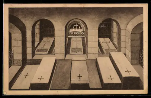Künstler-AK Speyer a. Rh., Kaisergräber im Dom, Heinrich IV. gest 1106, Heinrich III. gest. 1056, Konrad II. gest. 1039