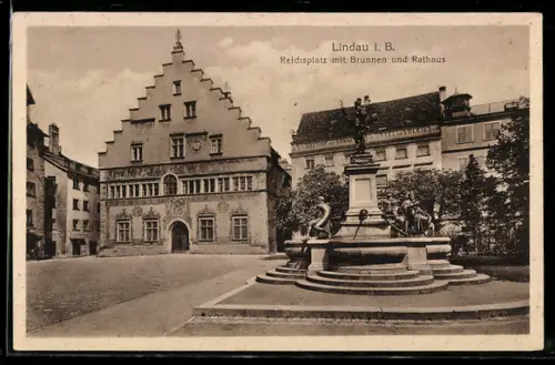 AK Lindau i. B., Reichsplatz mit Brunnen und Rathaus
