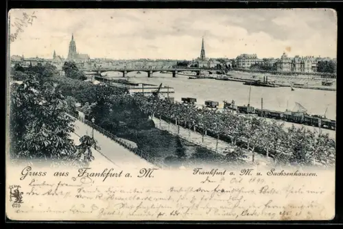 AK Frankfurt a. M., Mainufer, Brücke, Sachsenhausen