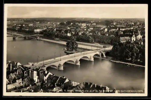 AK Frankfurt a. Main, Domblick auf Alte Brücke und Sachsenhausen