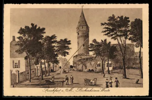 Künstler-AK Frankfurt-Westend, Bockenheimer Warte, Panorama