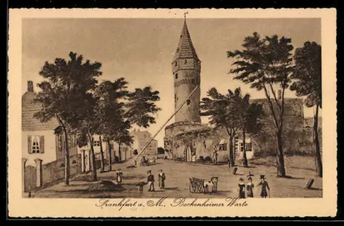 Künstler-AK Frankfurt-Westend, Bockenheimer Warte mit Strasse