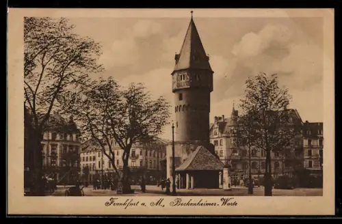 AK Frankfurt-Westend, Bockenheimer Warte mit Häuserpanorama